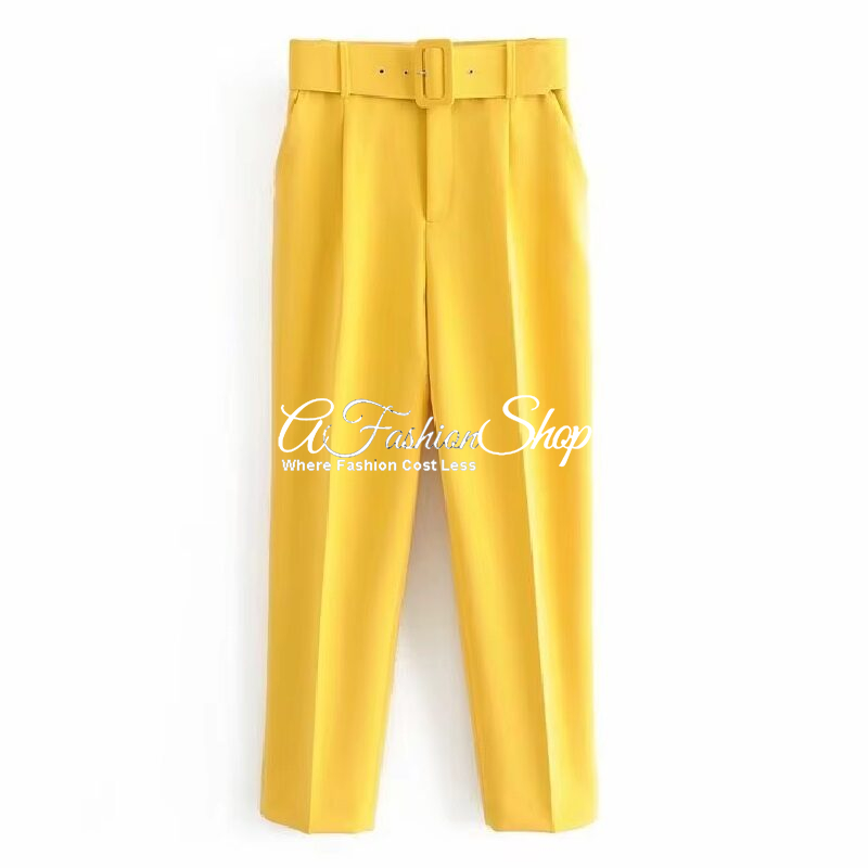 Elie by People Belted High Waist Tapered Pant Yellow