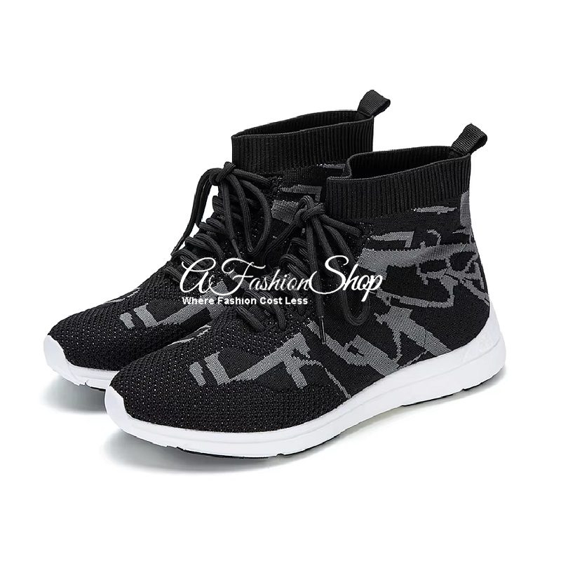 Mesh Contrast-Trim Sneaker Bootie -Black