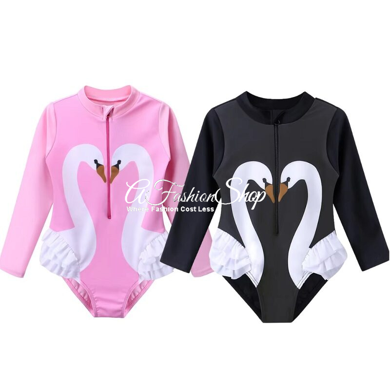 Girl One-piece Swan Swimsuit Pull-On Style