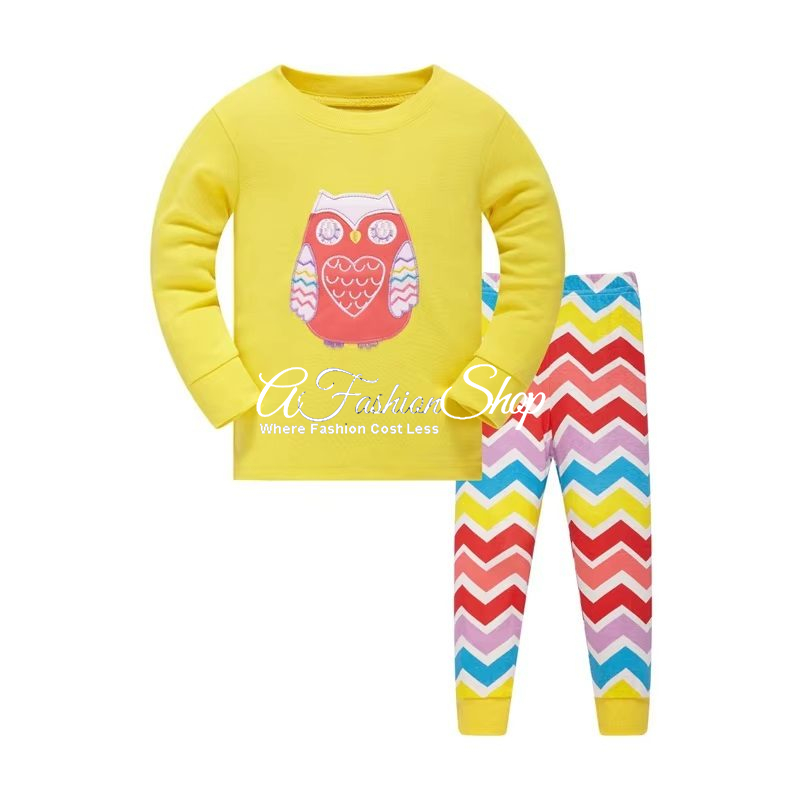 Jolie Girl Zig-zag Pattern Stretch Owl Pajamas