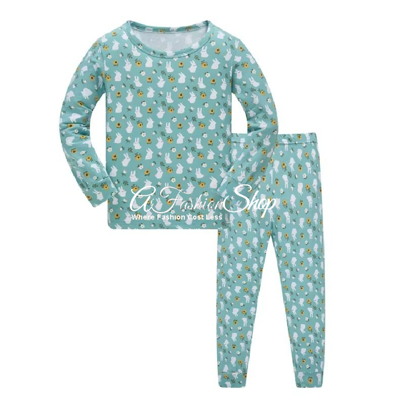 Two-Piece Pajamas Cotton Green Bunnies