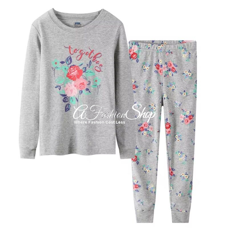 Two-Piece Gray Pajamas Floral Roses