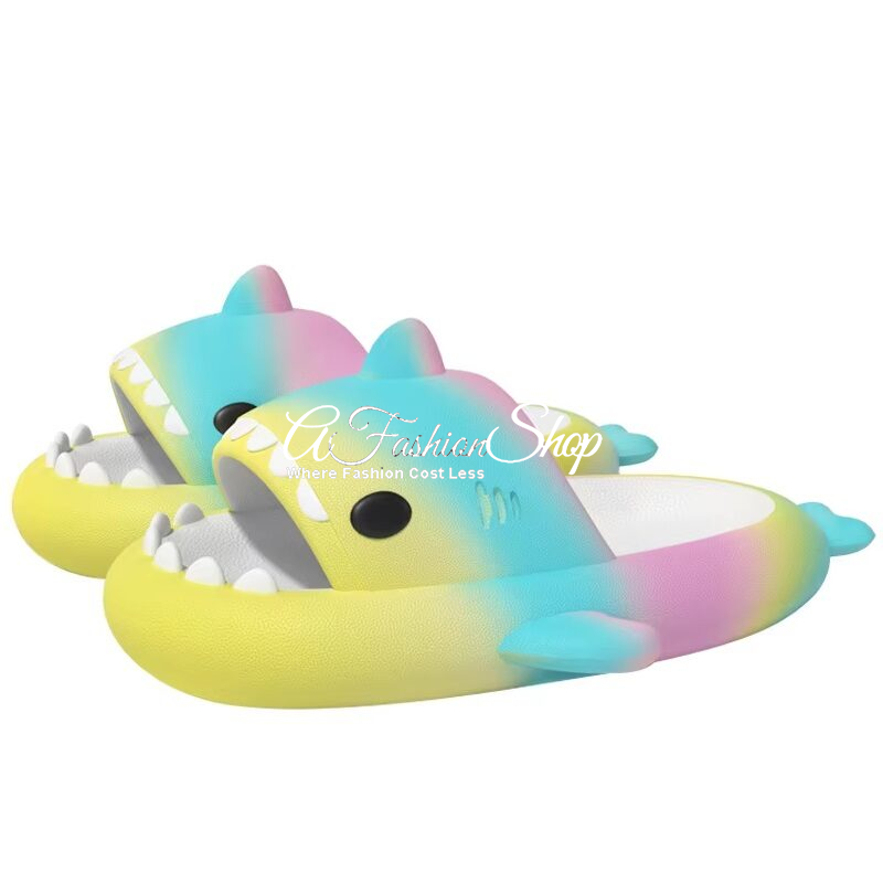 Shark Beach Color Rainbow Sandals Slip-On Yellow