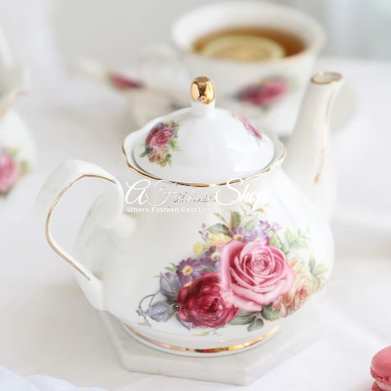 Luxury Gold Porcelain Teapot Floral Rose Camelia