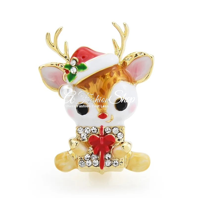Christmas Deer Brooch with Gift Pin