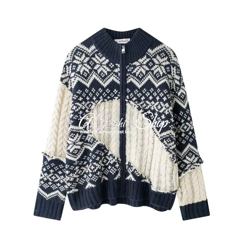 Argyle With Black White Cardigan Sweater