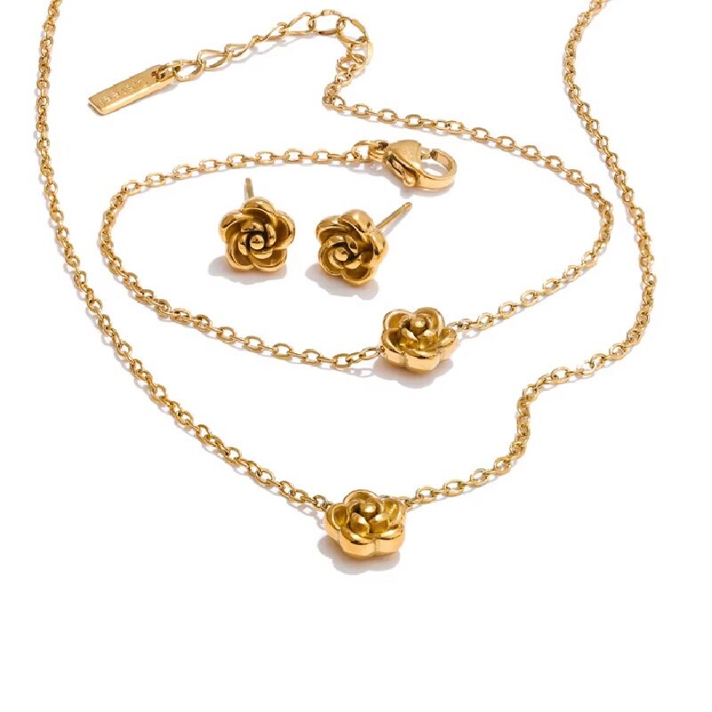 Camellia Trio Stainless Steel Jewelry Set