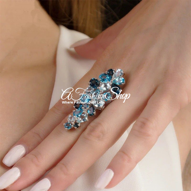 Blue Topaz Cluster Cocktail Ring Red Carpet