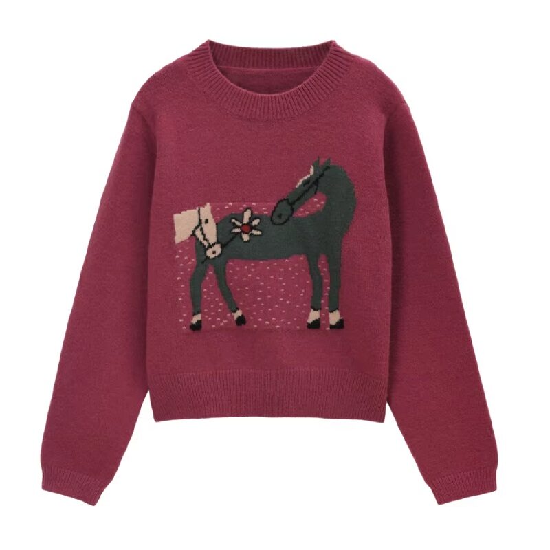 French Red Pony Knit Sweater