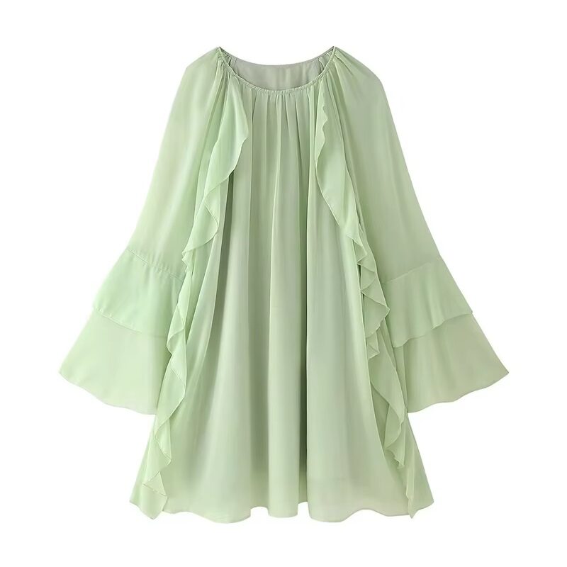 Chiffon Minty Green Dress With Ruffles