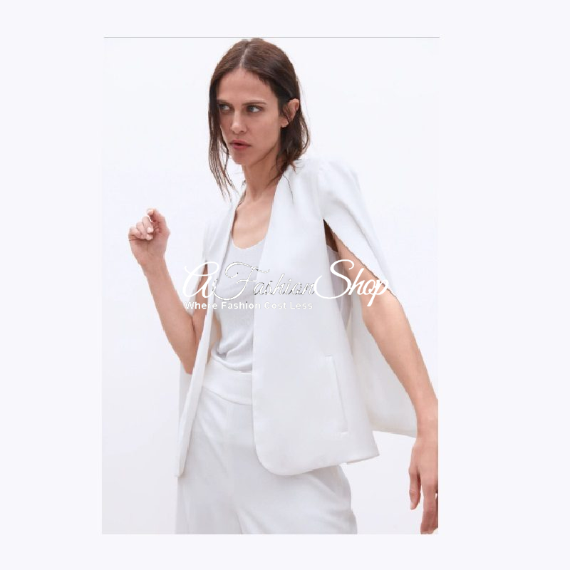 Marica Cape White Blazer Women Cardigan