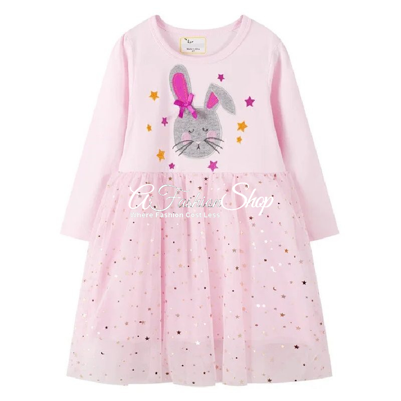Petit Bod Girls’Bunny Dress In Soft Pink Tulle