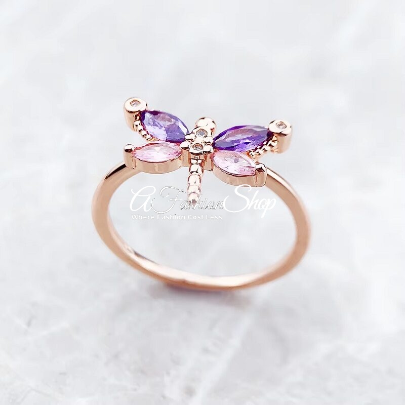 New Autumn Rose Gold Dragonfly Ring