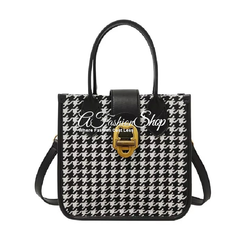 Knott Black & White Houndstooth Small Satchel
