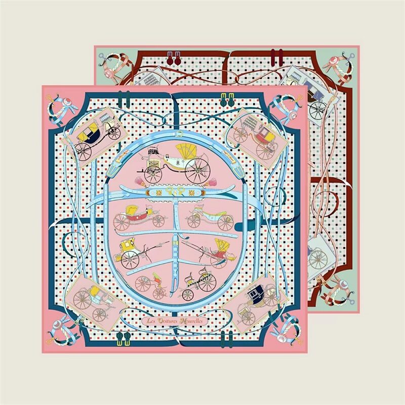 Horse Carriage Double Print Polka Dots Silk Pink