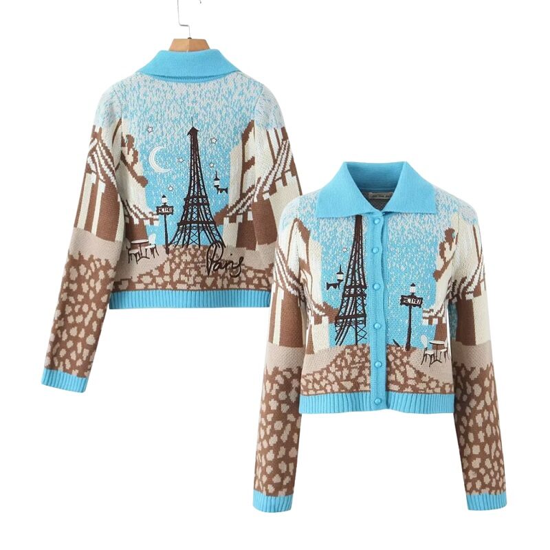 PEOPLE New Autumn Knitted Cardigan Sky Blue