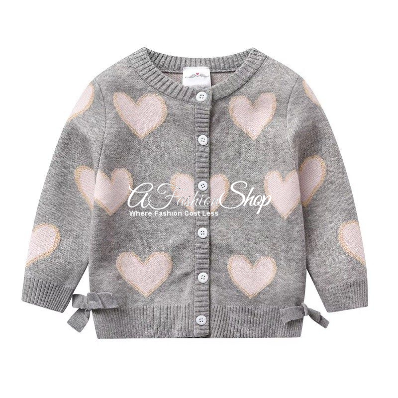 Kids’ Heart Appliqué Cardigan- Gray Cardigan