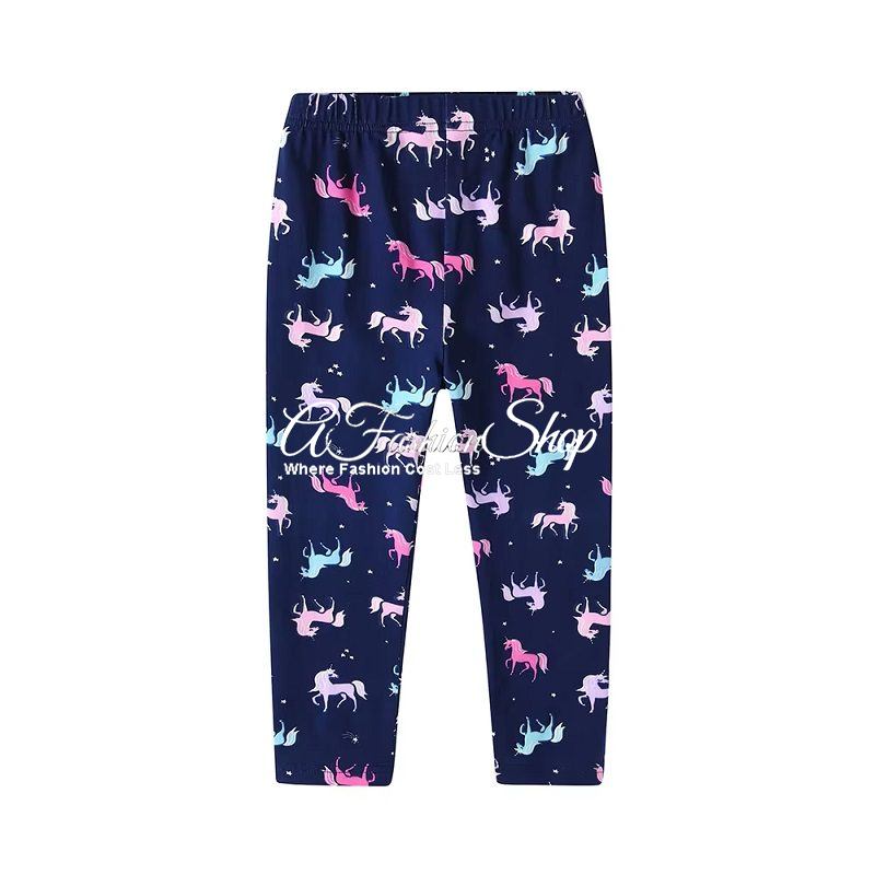 Girl’s Printed Leggings Navy With Unicorn