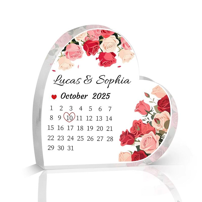 Bespoke Personalized Couple’s Date Acrylic Display – Roses