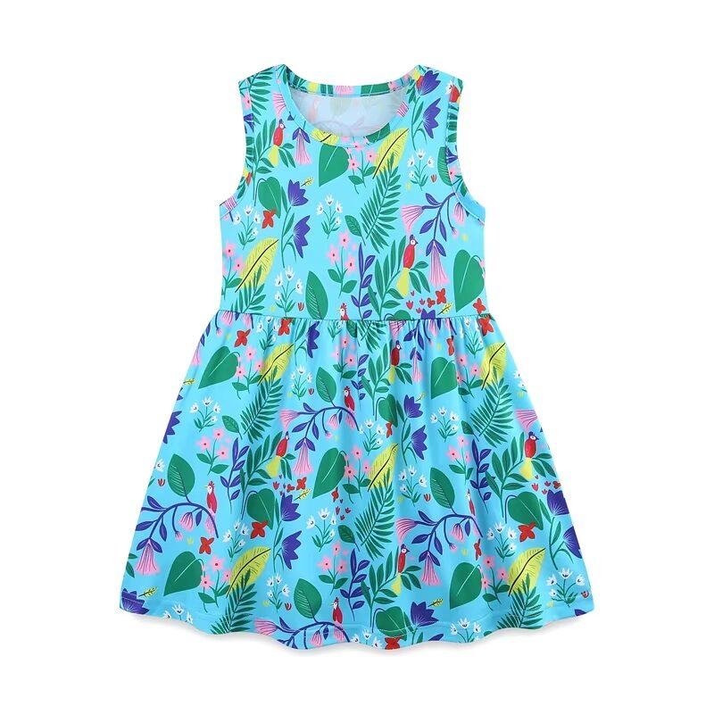 Tropical Twirl-a-thon Sleeveless Blue Dress