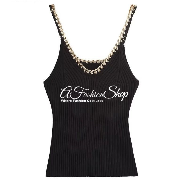 White Black Cami With Chain Design