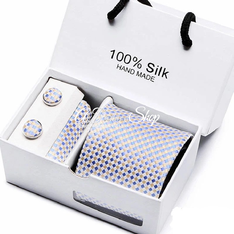 Men Fashion Checkered Columbia Blue Tie