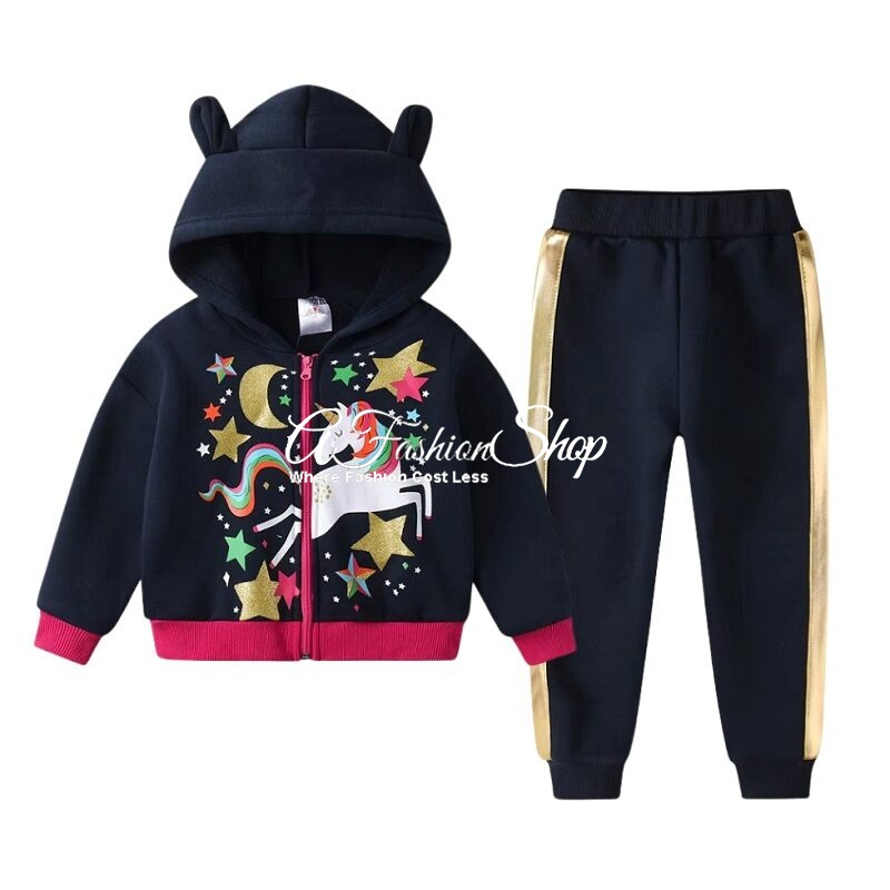 Girl’s Hoodie Joggers Set Unicorn Flash