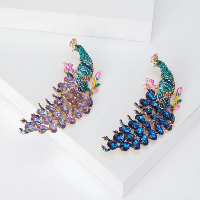 Radiant Peacock Crystal Brooch