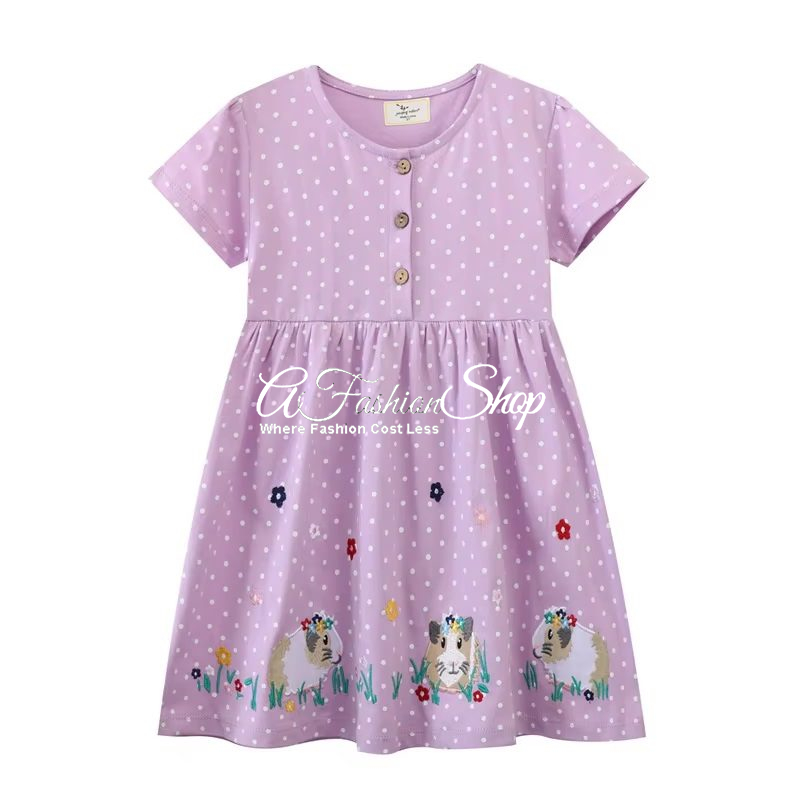 Polka-dots Cotton Dress Hamster Pattern Purple