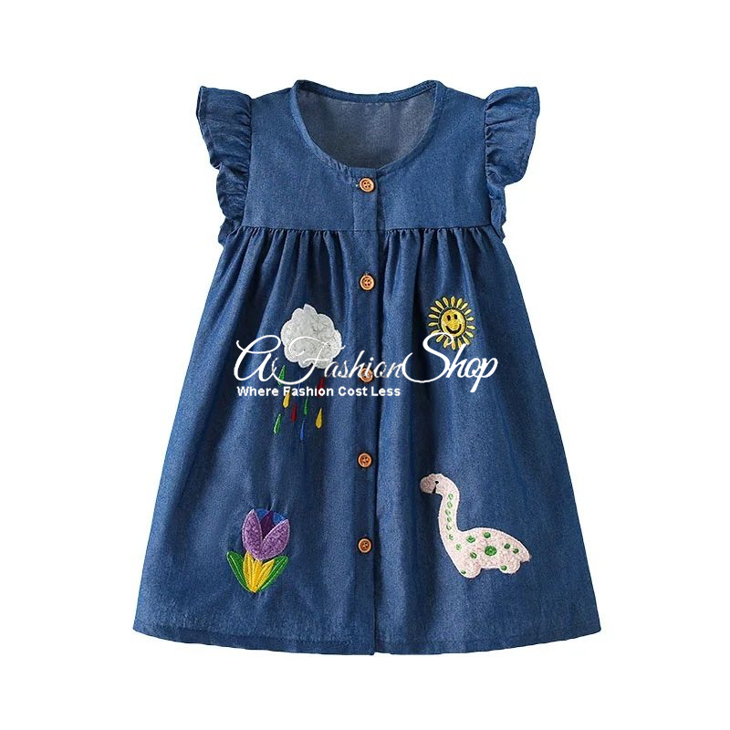 Girl’s Happy Denim Sleeveless Ruffles Mini Dark
