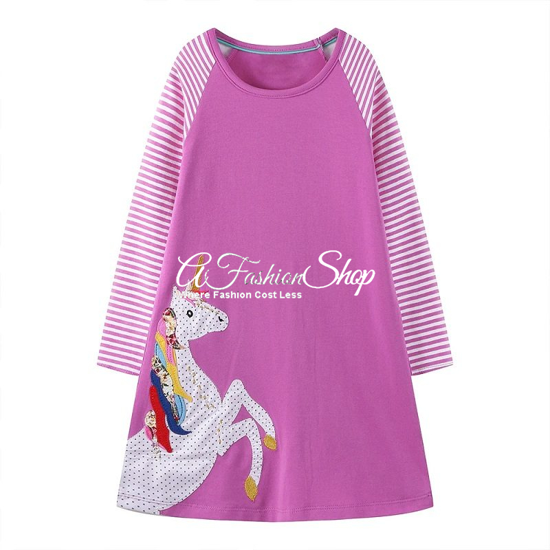 Cute Unicorn Raglan Sleeve Dress -Purple