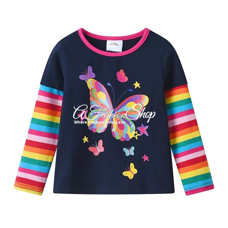 Girl Long Sleeve T-Shirt Butterfly Rainbow