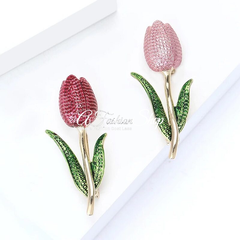 Tulip Crystal Brooch Red/Pink