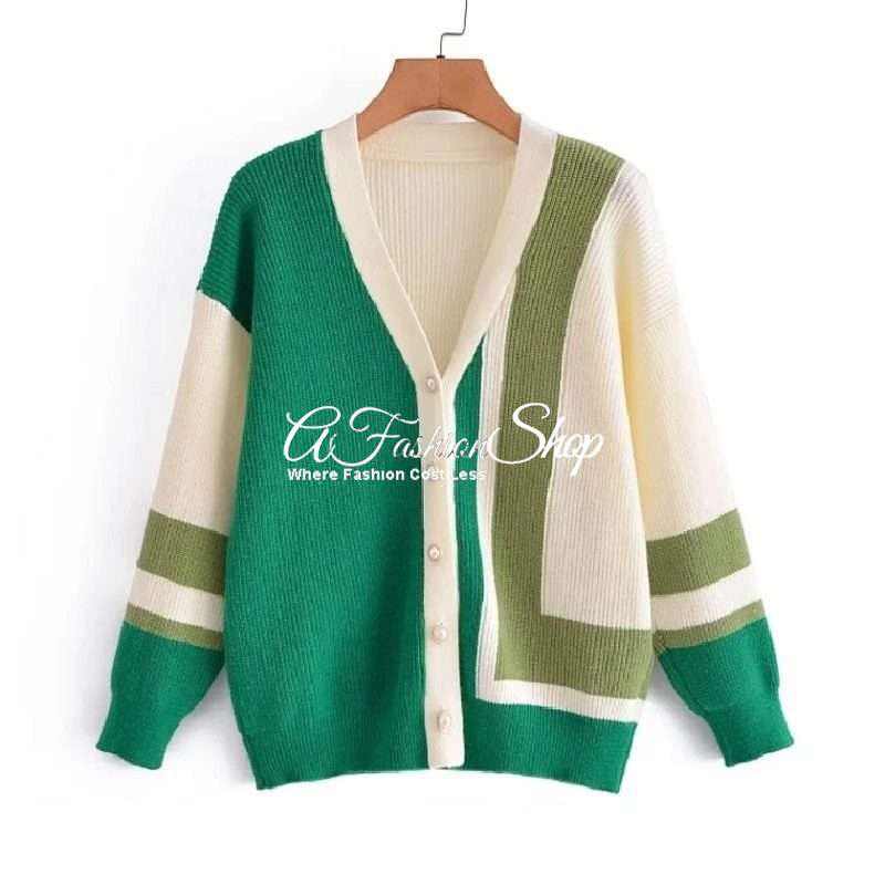 Women Casual Knit Sweater Color Block