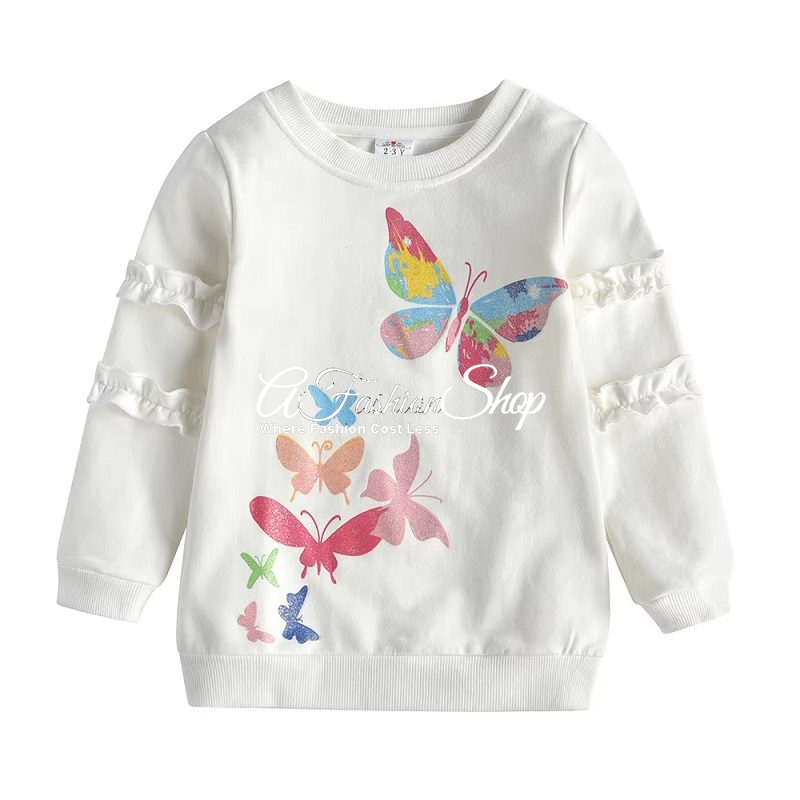 Girls Cotton Sweatshirt Butterfly Prints
