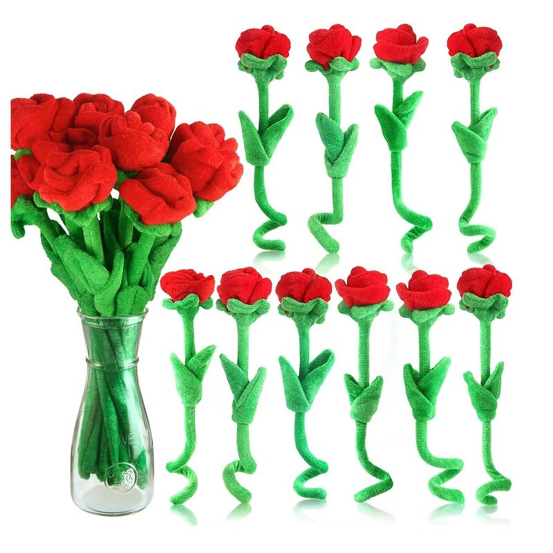 Forever Rose Soft Bendable Plush Flowers – All Red