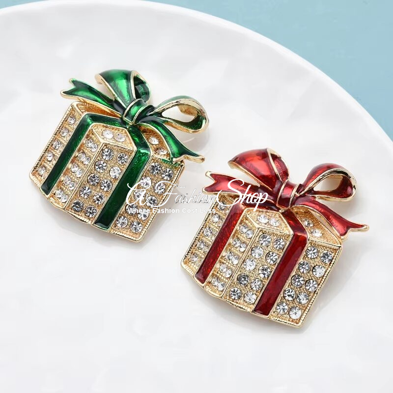 Christmas Brooch Gift Box With Ribbon