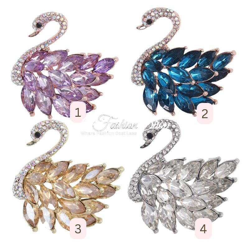 Crystal Swan Colorful Brooches