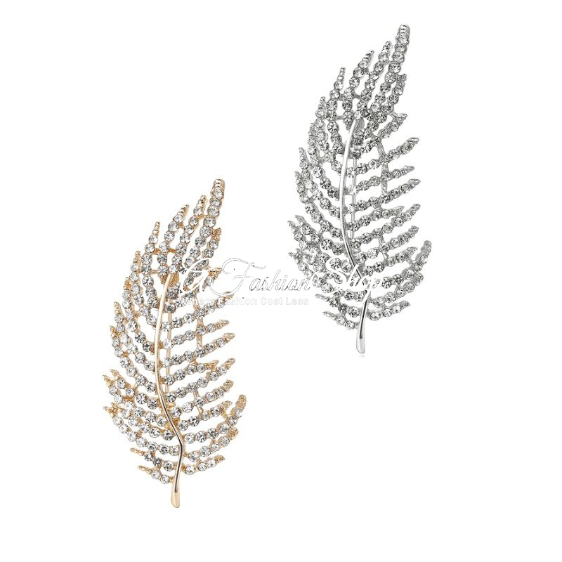 Ethereal Leaf Crystals Bridal Corsage Pin