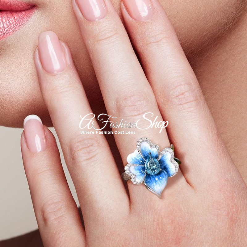 Floral Ring Mediterranean Blue Cocktail Ring