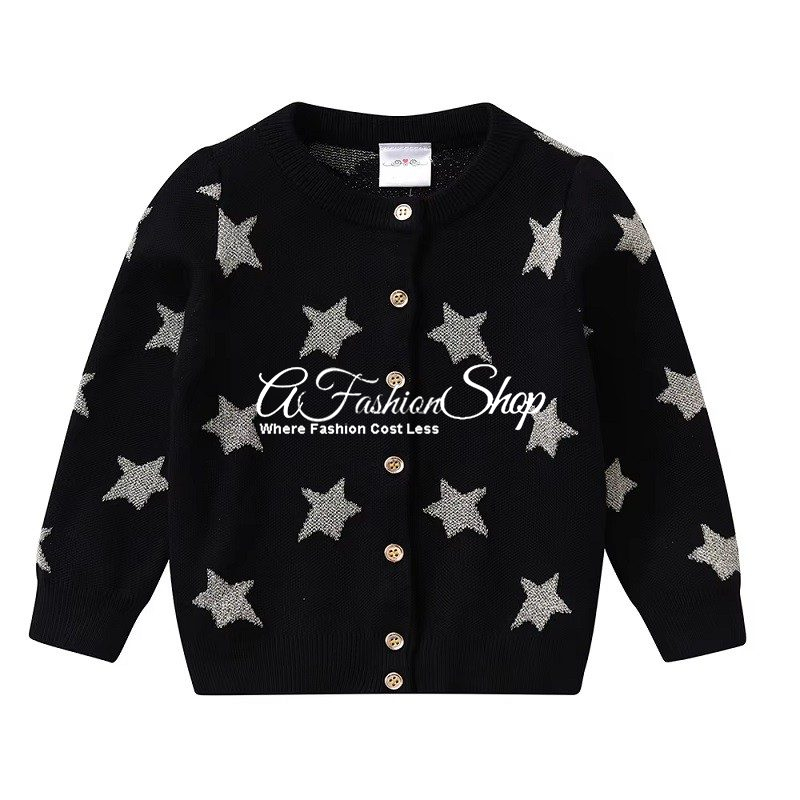 Kids’ Star Appliqué Cardigan- Black Cardigan