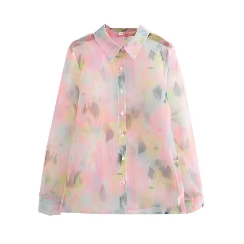 PEOPLE Peony Print Organza Button-Up Shirt