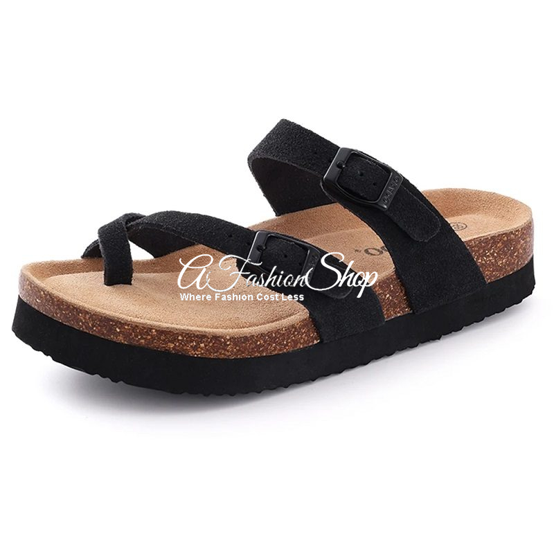Manhattan Black Sandal Suede With Toe Loop