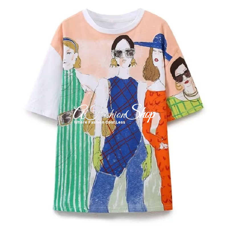 Chic Ladies Oversize Cotton Graphic T-Shirt