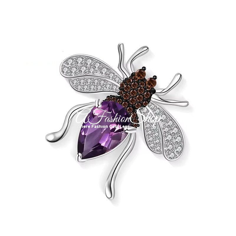 Animal Bee Amethyst Gemstone Pin Brooch
