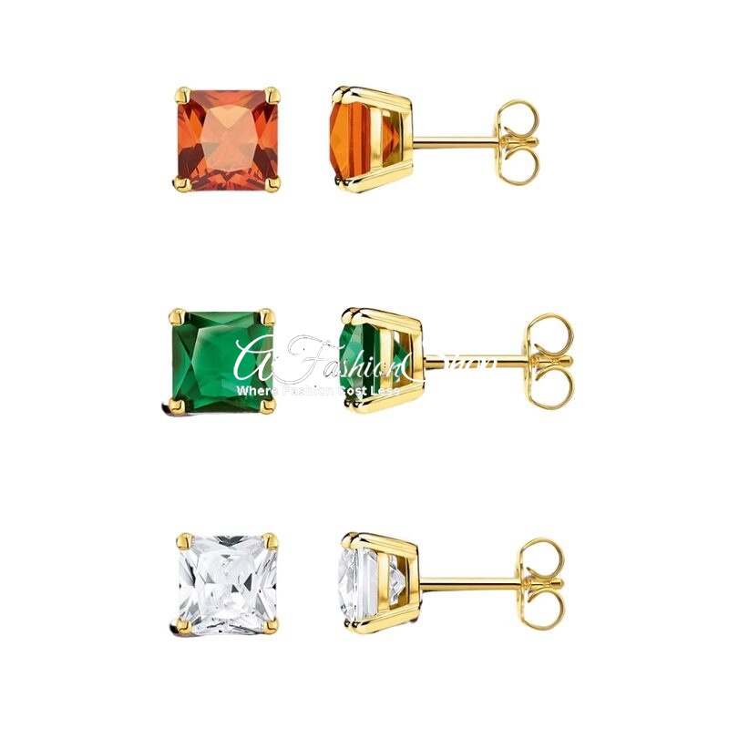 Vivy Earring 925 Sterling Gold Plated Princess Cut