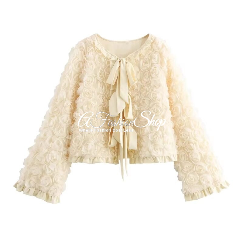 Ivory Floral Appliqué With Ribbon
