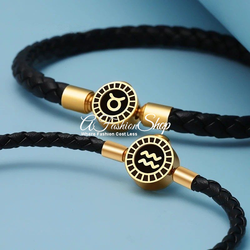 Leather Bracelet by Zodiac Color Black
