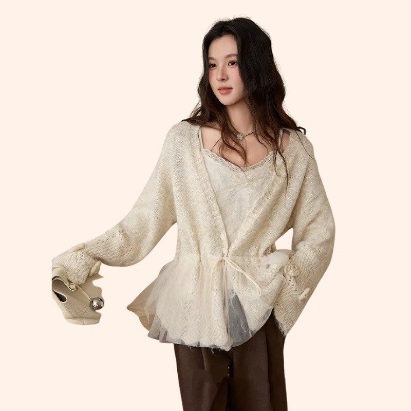 K-Fashion Sheer Open-Knit Mesh Cardigan