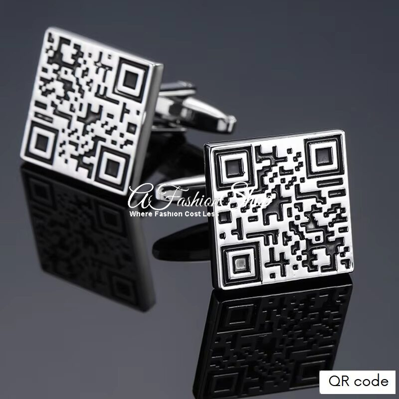 Men’s Jewelry Cufflinks Silver Cube QR Code